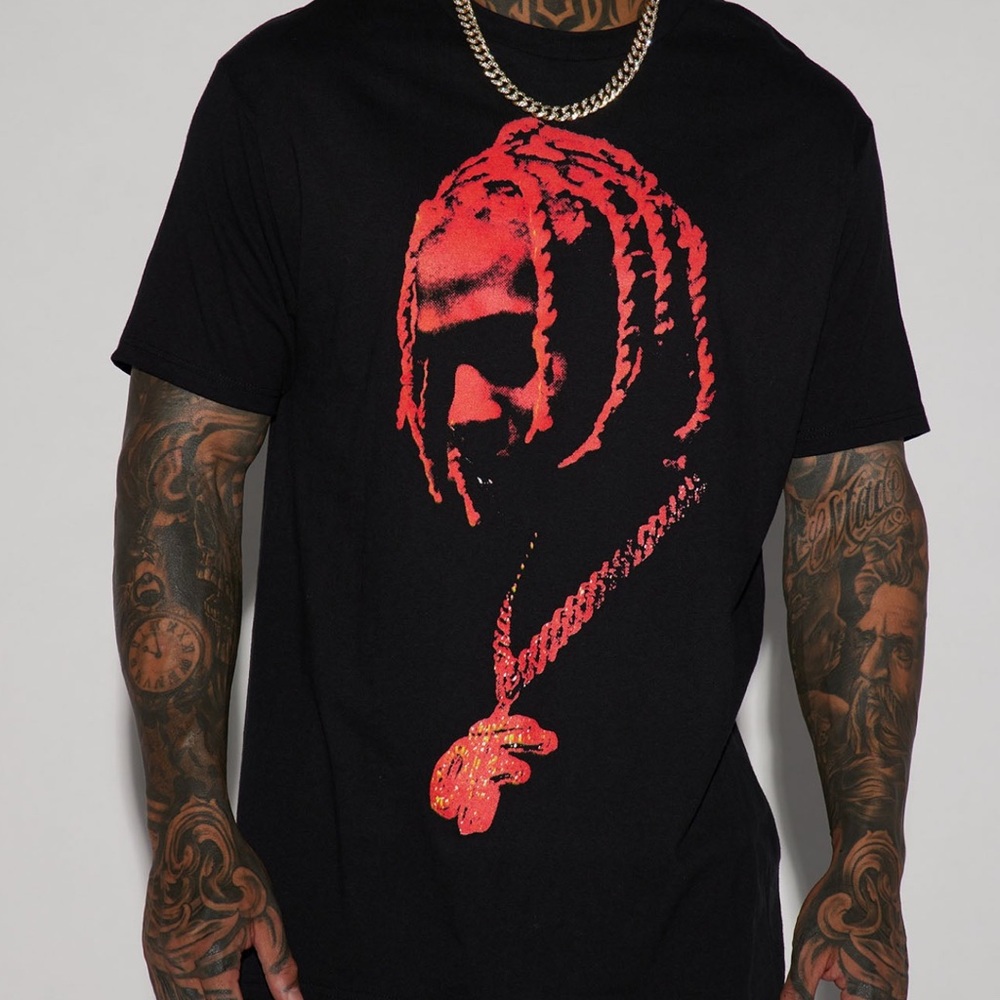 Black Graphic T-Shirt with Red Design